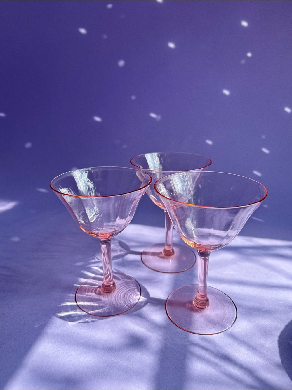 Vintage Elegant Pink Stemmed Champagne Coupes Glasses - Set of 3 - 1950s